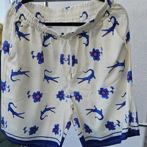 Blue and White Crocodile Print Shorts